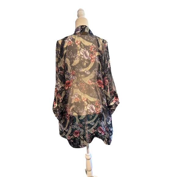 VINTAGE VICTORIA'S SECRET Gold Label Sheer Floral Kimono Robe-One Size - Picture 4 of 5